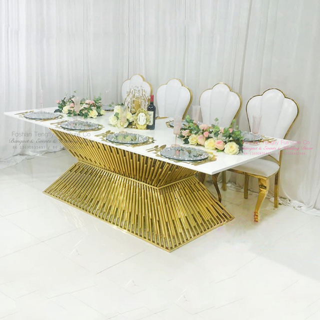 gold stainless steel wedding luxury dining table set for 8