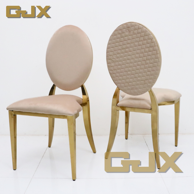 Wholesale Customized Luxury Hotel Room Furniture Gold Stainless Steel Velvet Back Pattern Wedding Party Event Chairs and Tables