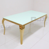 Modern Luxury Rectangular clear Glass Gold Stainless Steel Wedding Dining Hall Party Tables and Chairs From China for Events