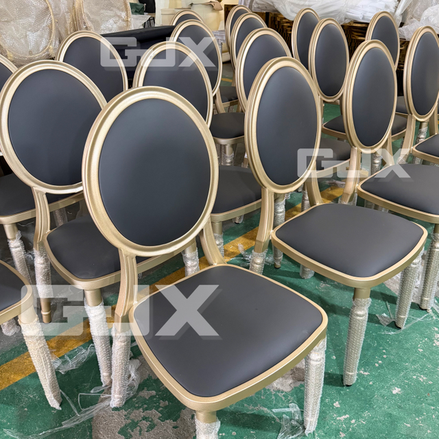 Wholesale Luxury Louis Chair Event Furniture Modern Stackable Black Leather Gold Metal Vip Conference Banquet Chairs for Wedding