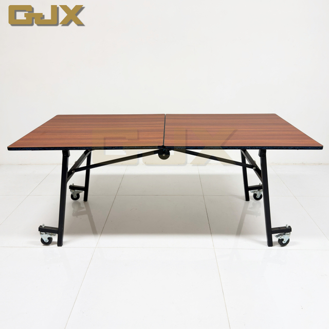 Wholesale Luxury Hotel Lobby Conference Room Furniture Veneer Desktop Folding Rectangular Banquet Dining Tables with Wheels