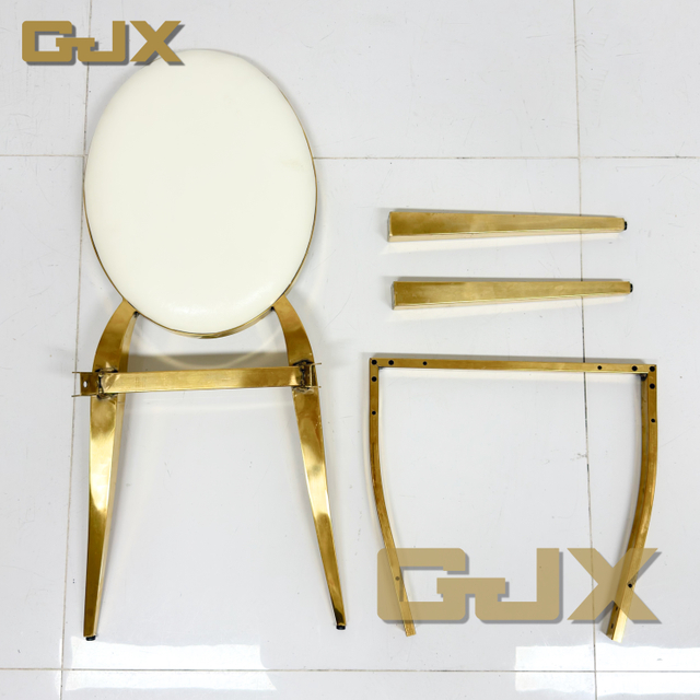 2025 China Latest Wedding Furniture Luxury Gold Stainless Steel Modern Oval Back Banquet Ceremony KD Chairs for Party Events