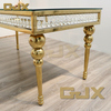 Factory Customize Luxury Gold Stainless Steel Rectangular Glass Wedding Decoration Dining Tables and Chairs for Party Event