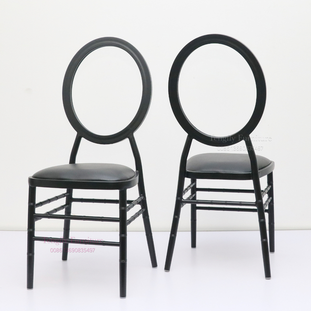 2024 China Hot sale Dining events decoration metal round back black wedding chairs