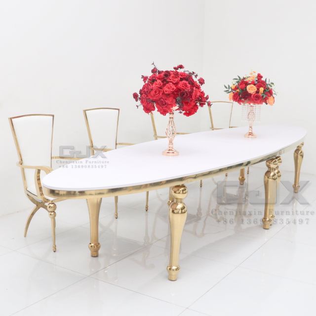 Factory Custom Luxury Outdoor Furniture Stainless Steel Chairs Shiny Gold Party White Wedding Tables and Chairs for Events