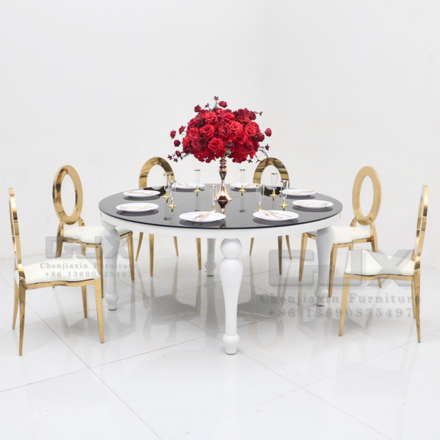 Luxury Stainless Steel White Sweetheart Round Glass Wedding Party Table and Chairs for Events