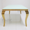 Modern Luxury Rectangular clear Glass Gold Stainless Steel Wedding Dining Hall Party Tables and Chairs From China for Events
