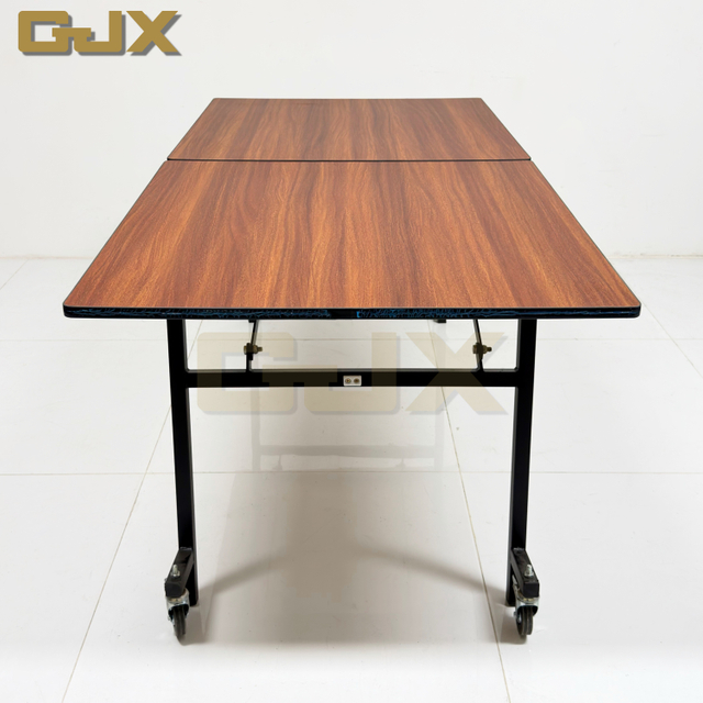 Wholesale Luxury Hotel Lobby Conference Room Furniture Veneer Desktop Folding Rectangular Banquet Dining Tables with Wheels