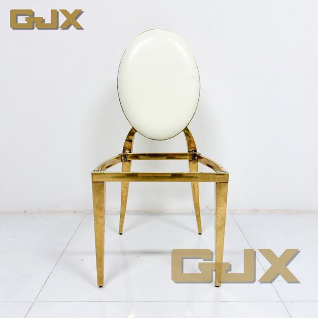 2025 China Latest Wedding Furniture Luxury Gold Stainless Steel Modern Oval Back Banquet Ceremony KD Chairs for Party Events