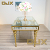 Factory Customize Luxury Gold Stainless Steel Rectangular Glass Wedding Decoration Dining Tables and Chairs for Party Event