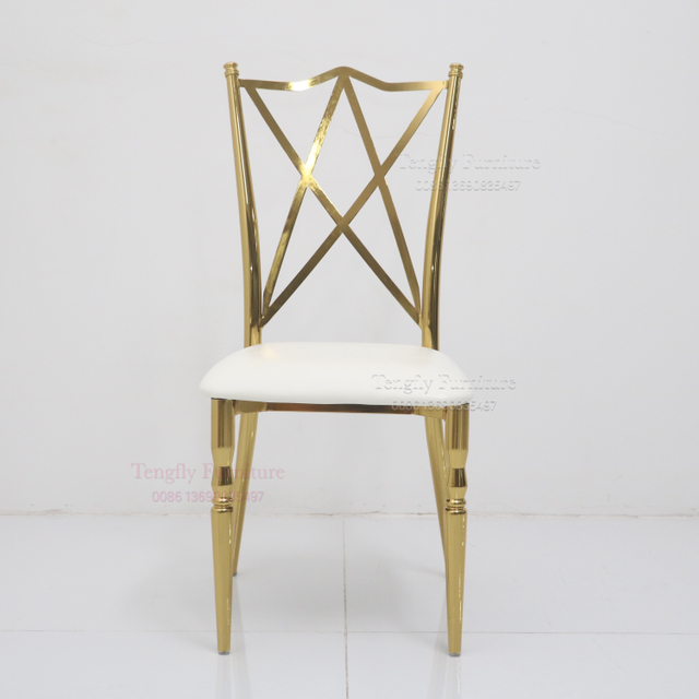 2025 Factory Custom Luxury Open Cross Back Shiny Gold Hotel Wedding Party Event Wedding Chairs