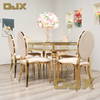 Wholesale Customized Luxury Hotel Room Furniture Gold Stainless Steel Velvet Back Pattern Wedding Party Event Chairs and Tables