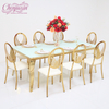 Modern Luxury Rectangular clear Glass Gold Stainless Steel Wedding Dining Hall Party Tables and Chairs From China for Events