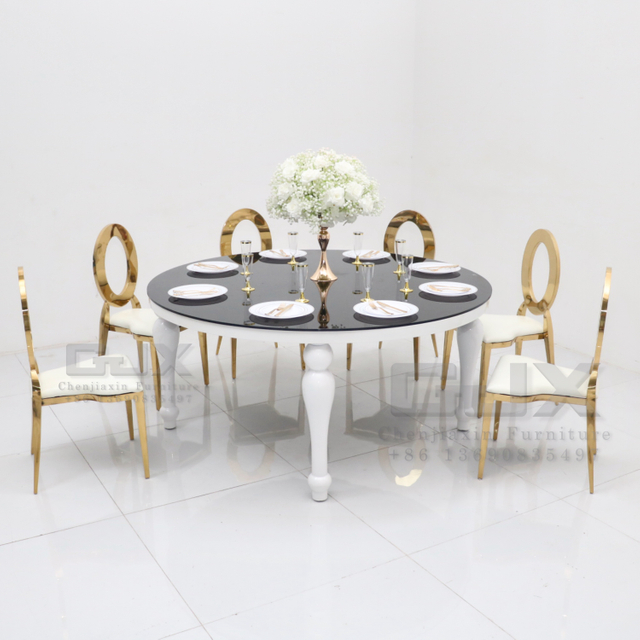 Luxury Stainless Steel White Sweetheart Round Glass Wedding Party Table and Chairs for Events