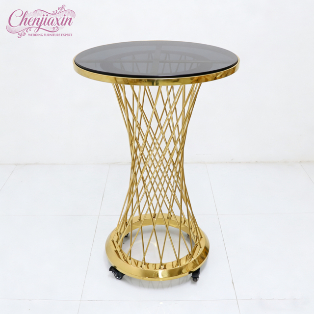 Factory Latest Luxury Hotel Wedding Hall Furniture Gold Stainless Steel Round bar Table Wedding Cake Table for Event Party