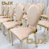 Wholesale Customized Luxury Hotel Room Furniture Gold Stainless Steel Velvet Back Pattern Wedding Party Event Chairs and Tables
