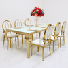 Modern Luxury Rectangular clear Glass Gold Stainless Steel Wedding Dining Hall Party Tables and Chairs From China for Events