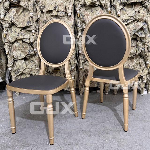Wholesale Luxury Louis Chair Event Furniture Modern Stackable Black Leather Gold Metal Vip Conference Banquet Chairs for Wedding