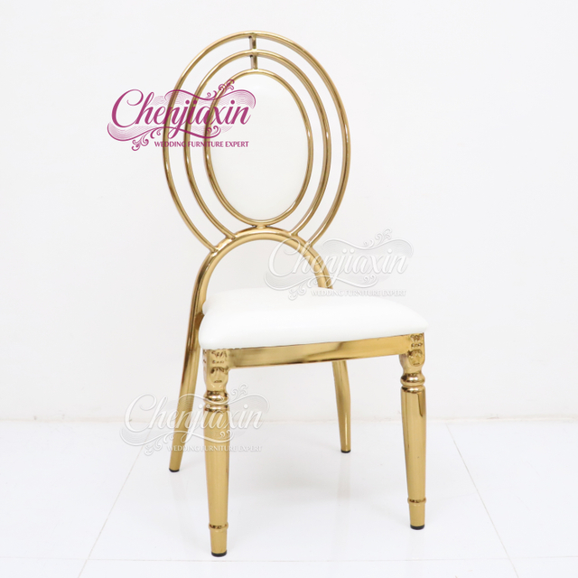 Wholesale Customize Comfortable Hotel Banquet Furniture Luxury Oval Back Shiny Gold Metal Wedding Party Guest Chairs for Events